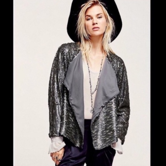 Free People Jackets & Blazers - Free People Silver Sequin Jacket NWT